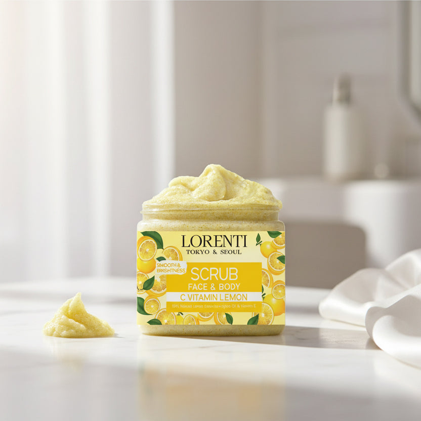 Lorenti - Granulated Natural Vitamin C Lemon Scrub for Face and Body | Antioxidant and Anti-aging Skin Peeling | Exfoliating with Jojoba Oil and Vitamin E