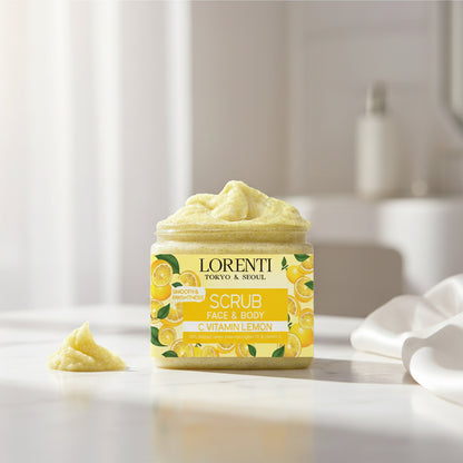 Lorenti - Granulated Natural Vitamin C Lemon Scrub for Face and Body | Antioxidant and Anti-aging Skin Peeling | Exfoliating with Jojoba Oil and Vitamin E