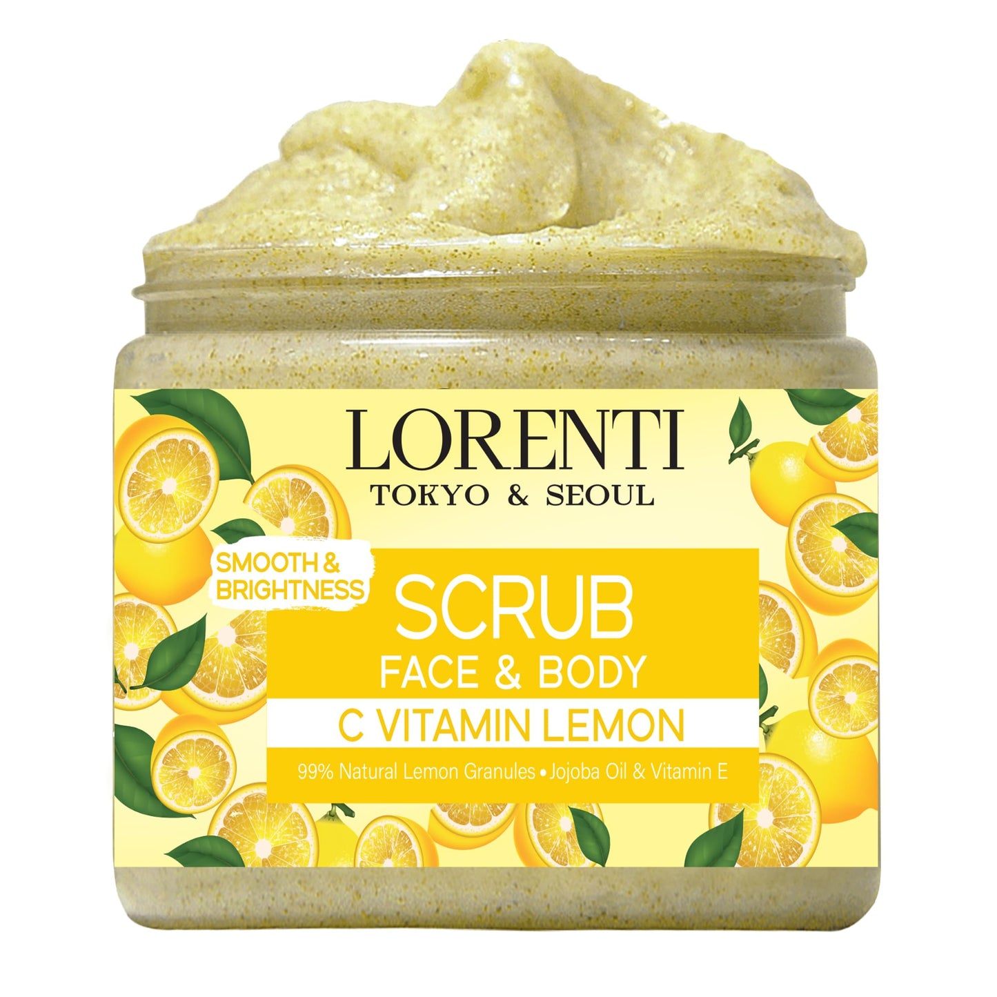 Lorenti - Granulated Natural Vitamin C Lemon Scrub for Face and Body | Antioxidant and Anti-aging Skin Peeling | Exfoliating with Jojoba Oil and Vitamin E