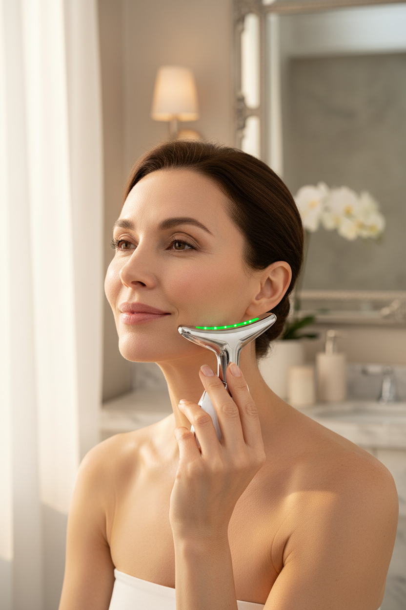 Beauty Facial Massager, 7 Color Wavy Acne Beauty Microcurrent Facial Device Skin Firming for Face Neck Beauty Device,