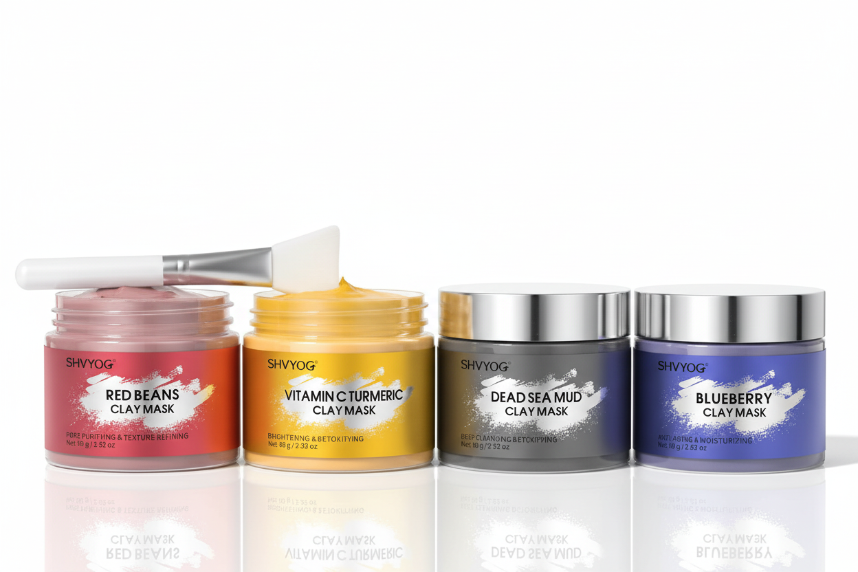 4 Pcs Clay Mask Set Vitamin C Turmeric Facial Mask Dead Sea Mud Mask Blueberry & Red Beans Clay Mask Face Masks Skincare for Deep Cleansing Refining Pores Moisturizing 320g