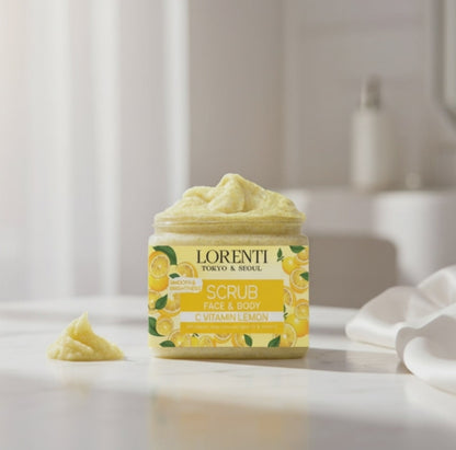 Lorenti - Granulated Natural Vitamin C Lemon Scrub for Face and Body | Antioxidant and Anti-aging Skin Peeling | Exfoliating with Jojoba Oil and Vitamin E