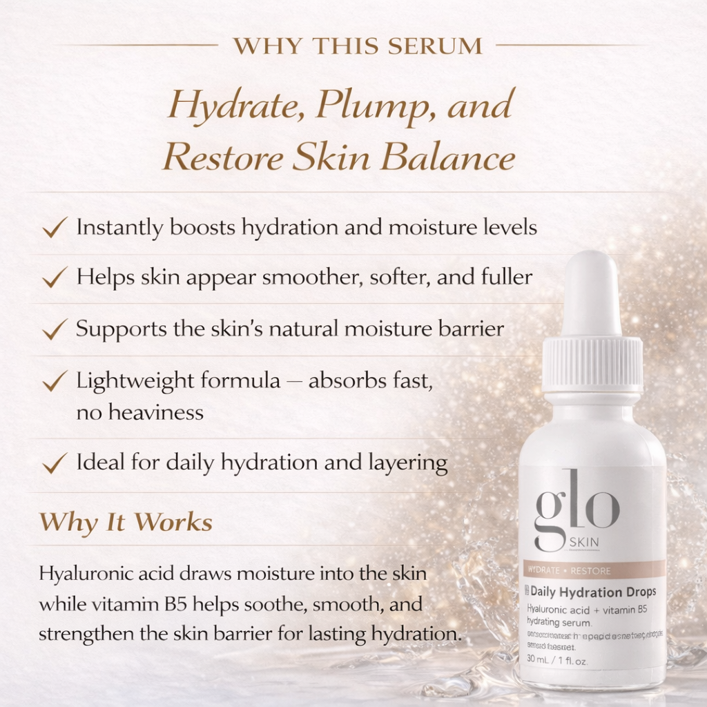 Glo Skin Beauty Daily Hydration Drops - Hyaluronic Acid & Vitamin B5 Hydrating Face Serum